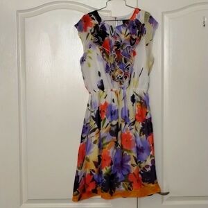 SOHO Apparel Ltd. floral sleeveless front ruffle dress size 10,great for summer